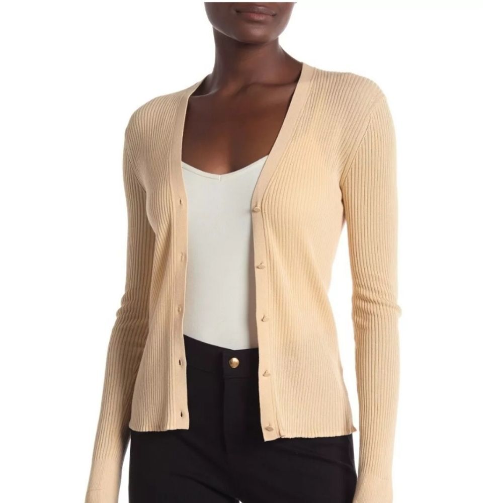 Vince. Lettuce Edge Cardigan L Cashew color